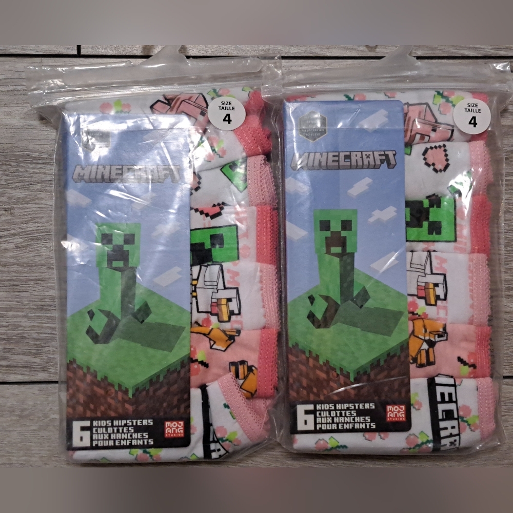 Lot Of 2 Minecraft Kids Hipster 100% Cotton Underwear Set. Size 4